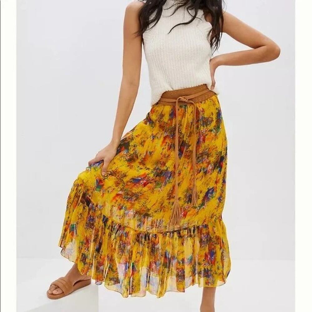 NEW Anthropologie by Payal Jain Meredith Organza Maxi Skirt Sz Small Abstract